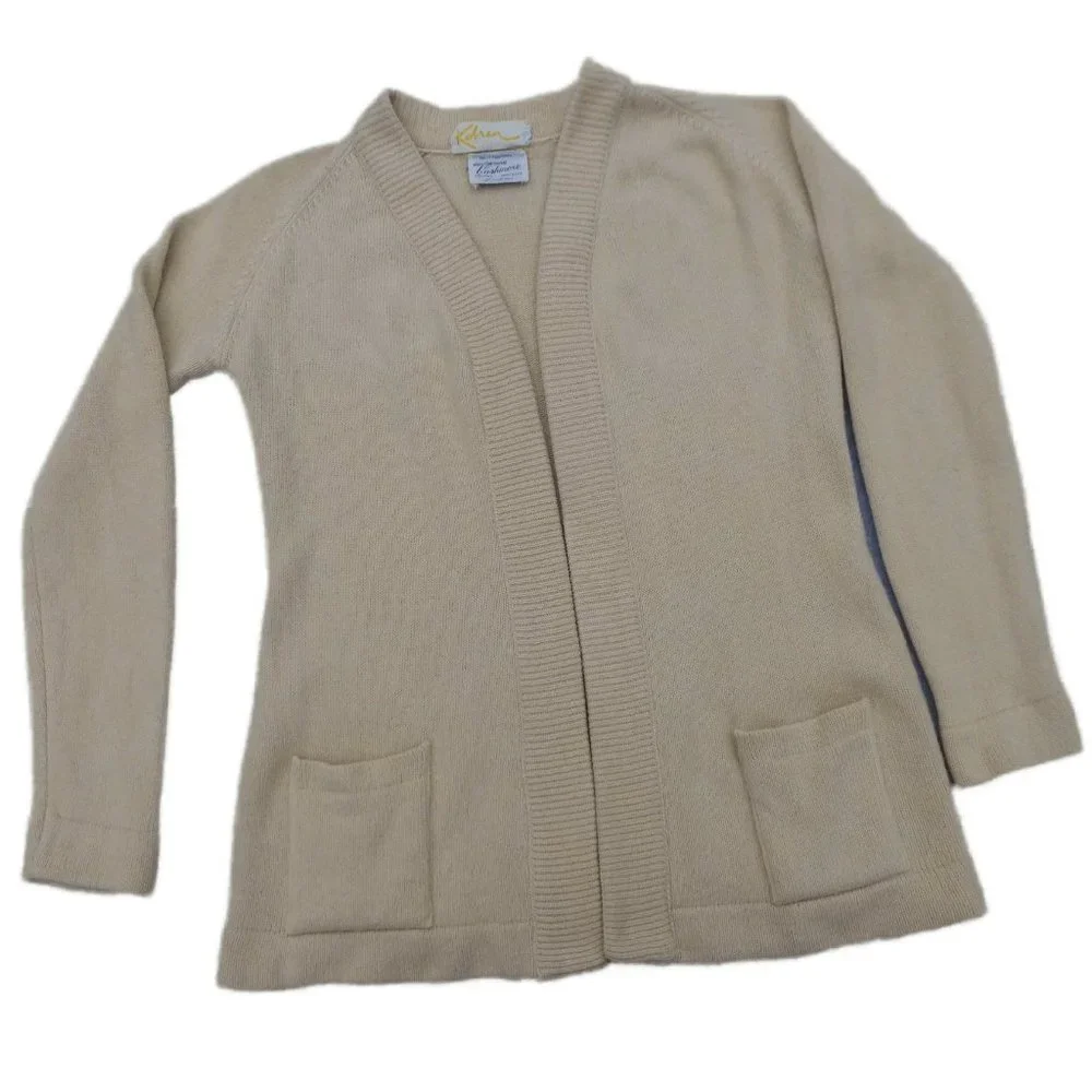 Cashmere Vintage USA 60s Jack Kobren Open Front Cardigan Belted Beige Pockets